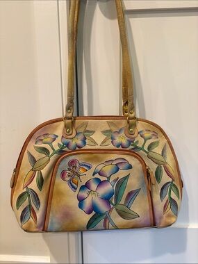 Magnifique Desing Leather Hand-Painted Floral Satchel Shoulder Bag